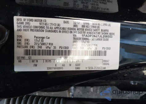 2018 Ford Focus Titanium from USA, damaged, VIN 1FADP3N27JL208553
